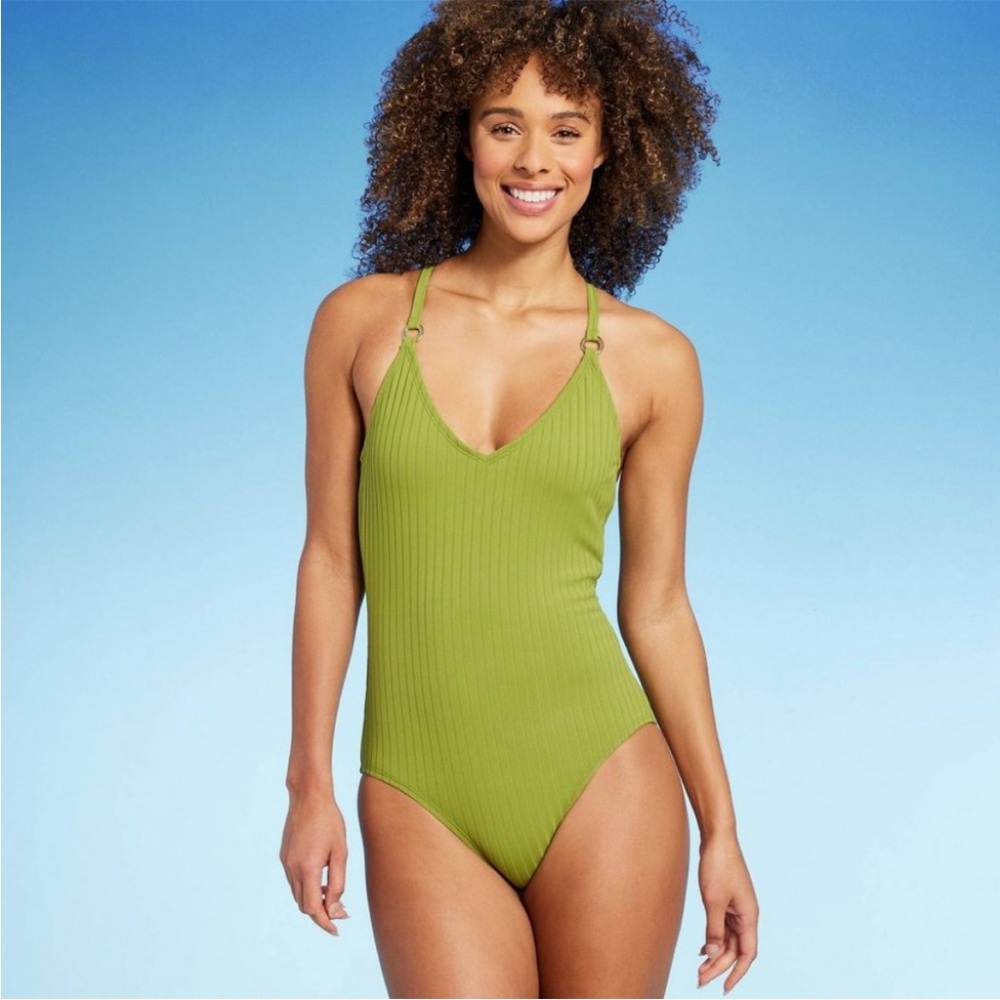 Kona Sol Bright Green One Piece Women’s Swimsuit Size Large NWT